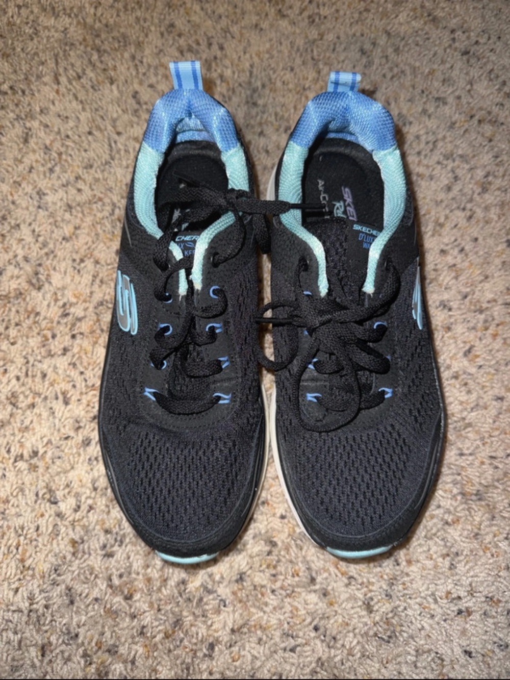 Skechers Women's Black and Light Blue Lace-Up Athletic Sneakers